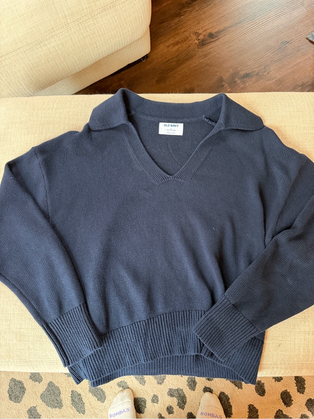 Old Navy Navy Collared V-Neck Pullover Sweater
